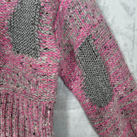 Phillip Lim Sweater Small Pink, Grey, Silver Mock Neck Cropped Ribbed Cozy! - Picture 4 of 13
